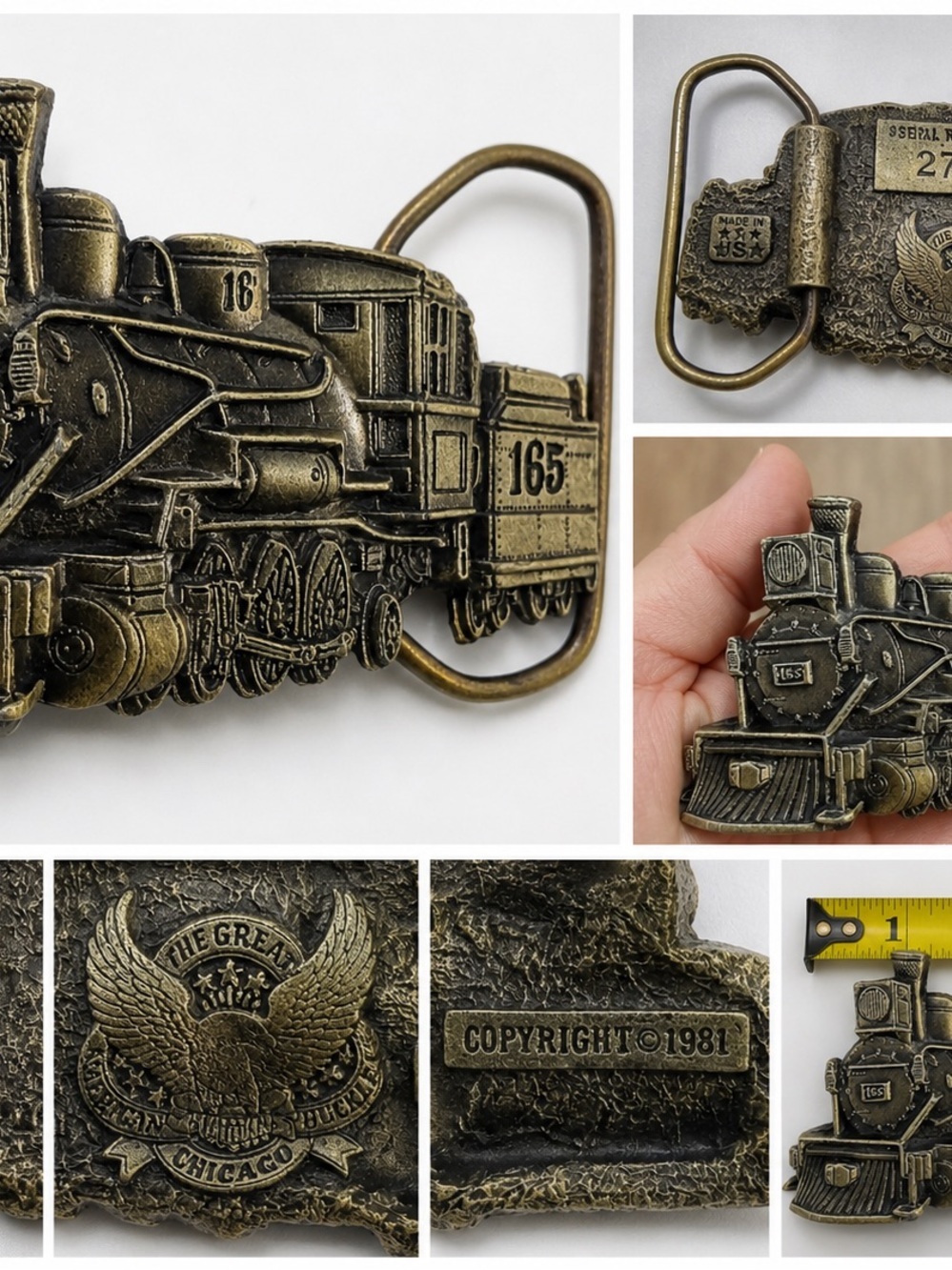 Vintage Train Locomotive Belt Buckle 1981 Great American Buckle Co USA